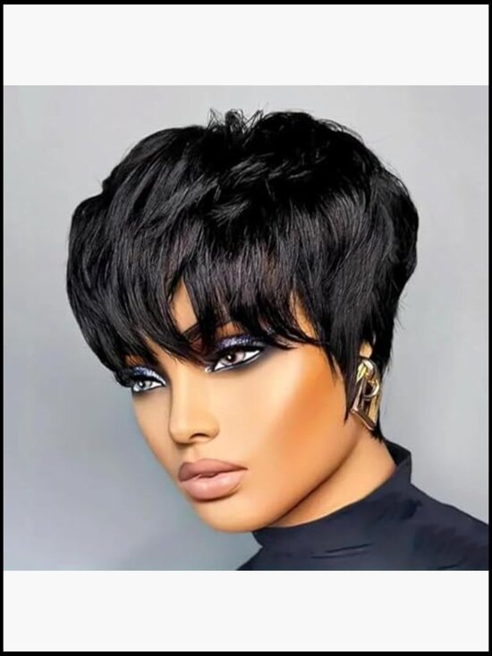 Short Layered Pixie Cut Wig Human Hair Glueless Natural Black Style